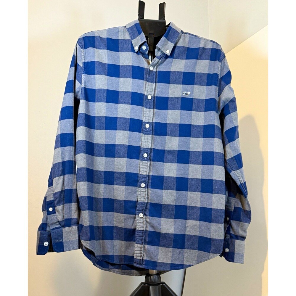 Vineyard Vines Men's L Blue Plaid Slim Fit Whale Logo Button-Down LS Shirt